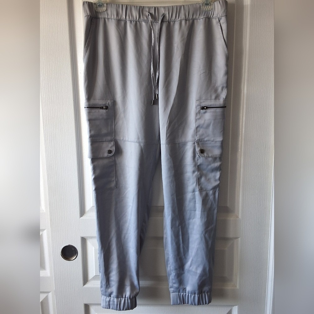 Banana Republic Women's Medium Satin Like Cargo Pants Joggers Light Dusty Blue